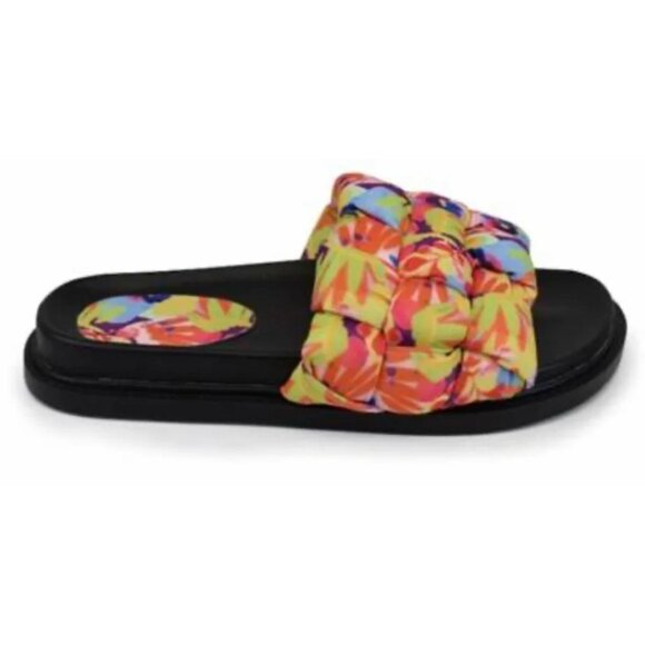 NWT So Me Womens Multicolor Slip-On Flats Slide Sandals Fluffy Lightweight - Picture 3 of 8